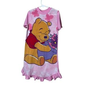 Disney Pink Winnie The‎ Pooh Print Lace Ruffle Hem Vintage Nightgown Girls 6
